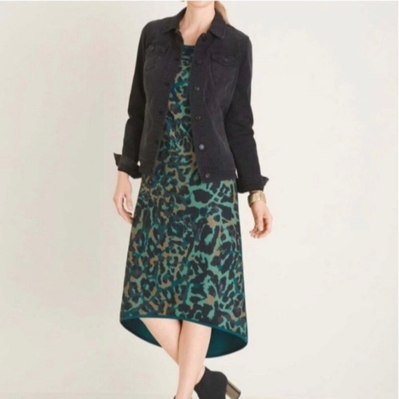 Chico’s | green animal print sleeveless hi-low  MIDI  dress. Size 1 reg 8/10. - Picture 1 of 7